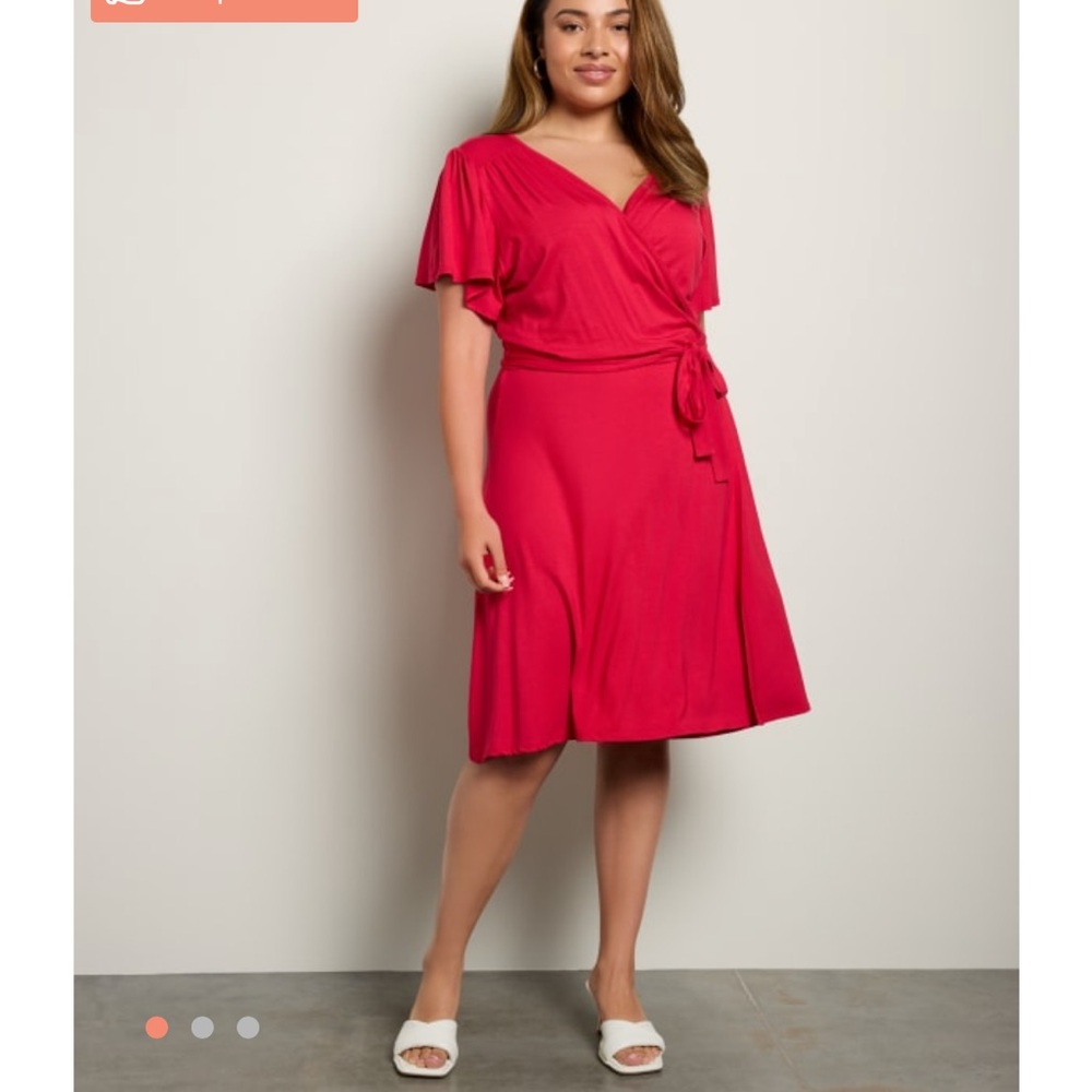 Plus Size Solid Short Sleeve Wrap Dress